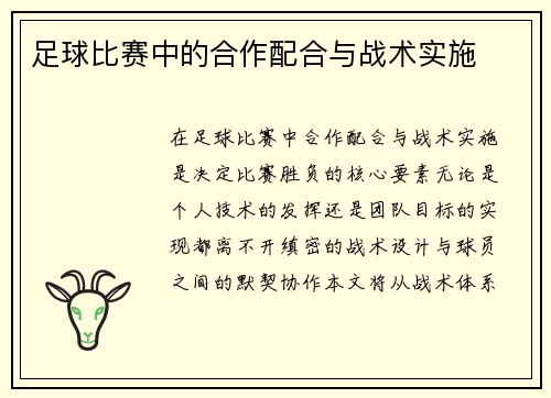 足球比赛中的合作配合与战术实施